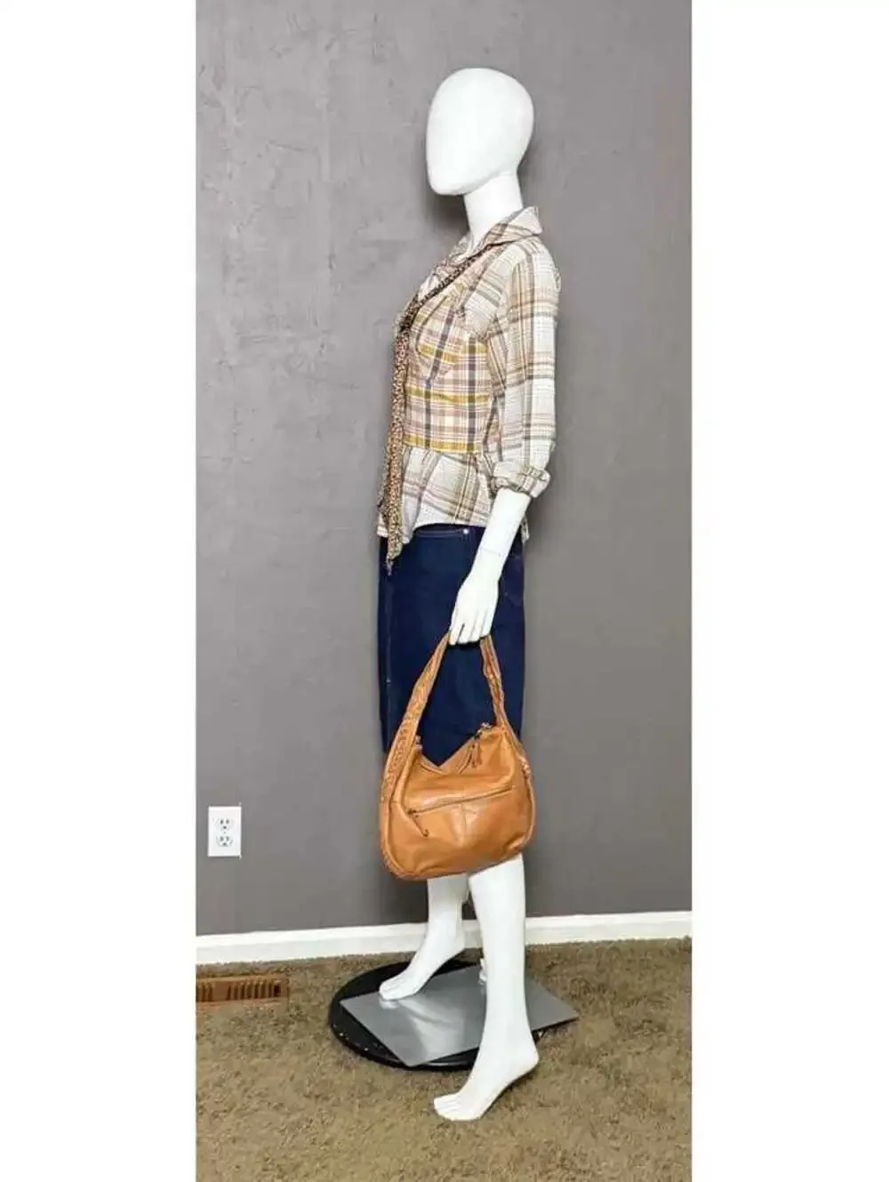 Golden Tan Leather Hobo Bag Woven Leather Handle + Removeable Crossbody Strap